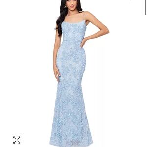 Blue Lace Prom Dress